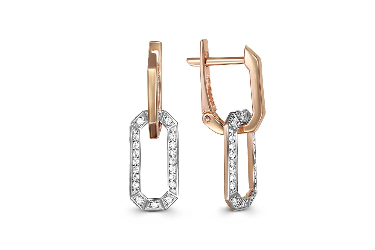 Серьги-трансформеры из красного золота с 40 фианитами