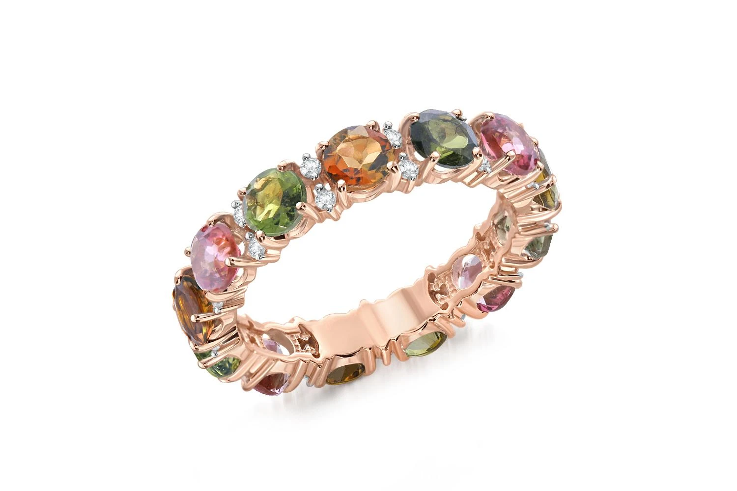 Кольцо Дорожка из красного золота с 13 турмалинами и 26 фианитами