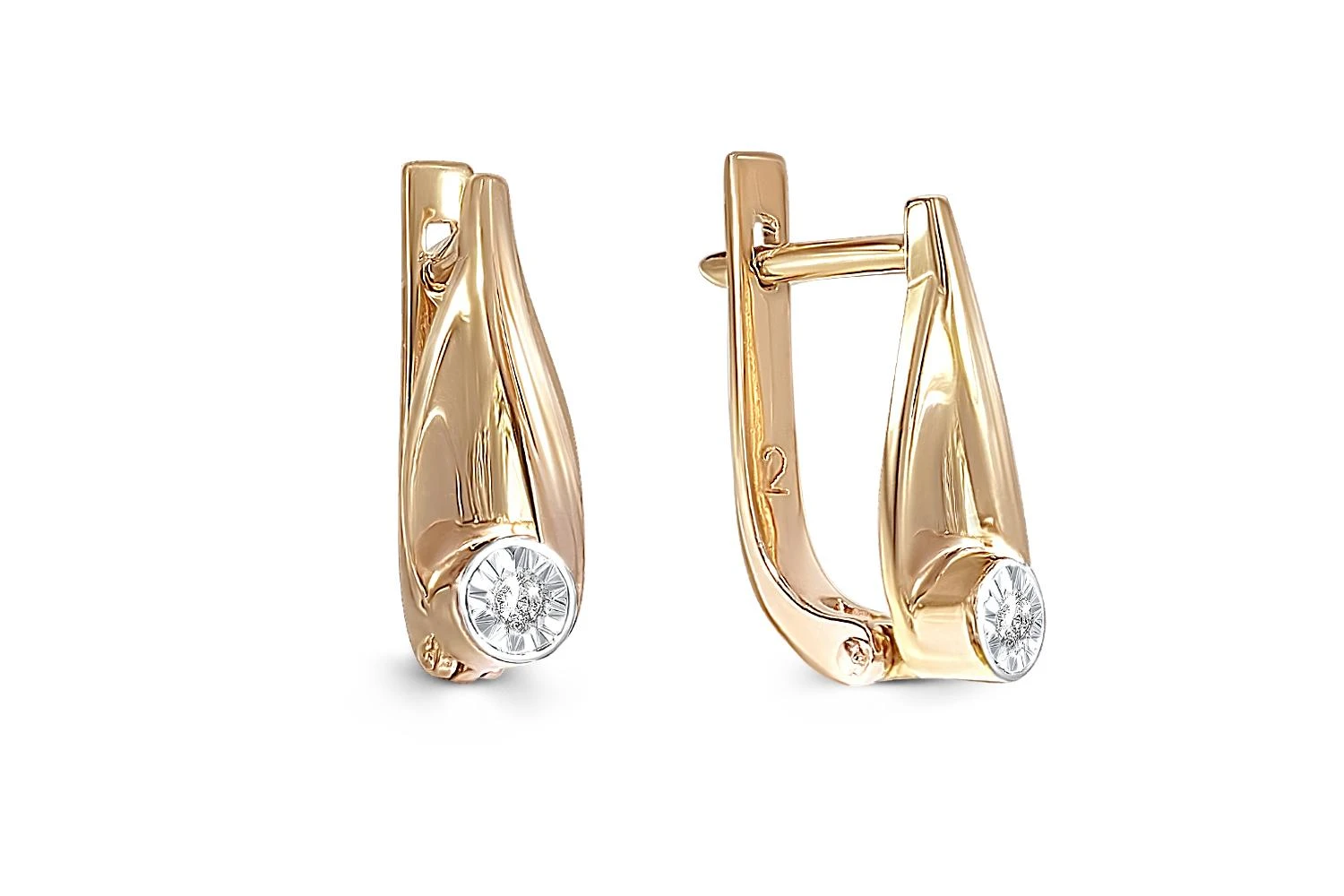 Серьги из жёлтого золота с 2 бриллиантами