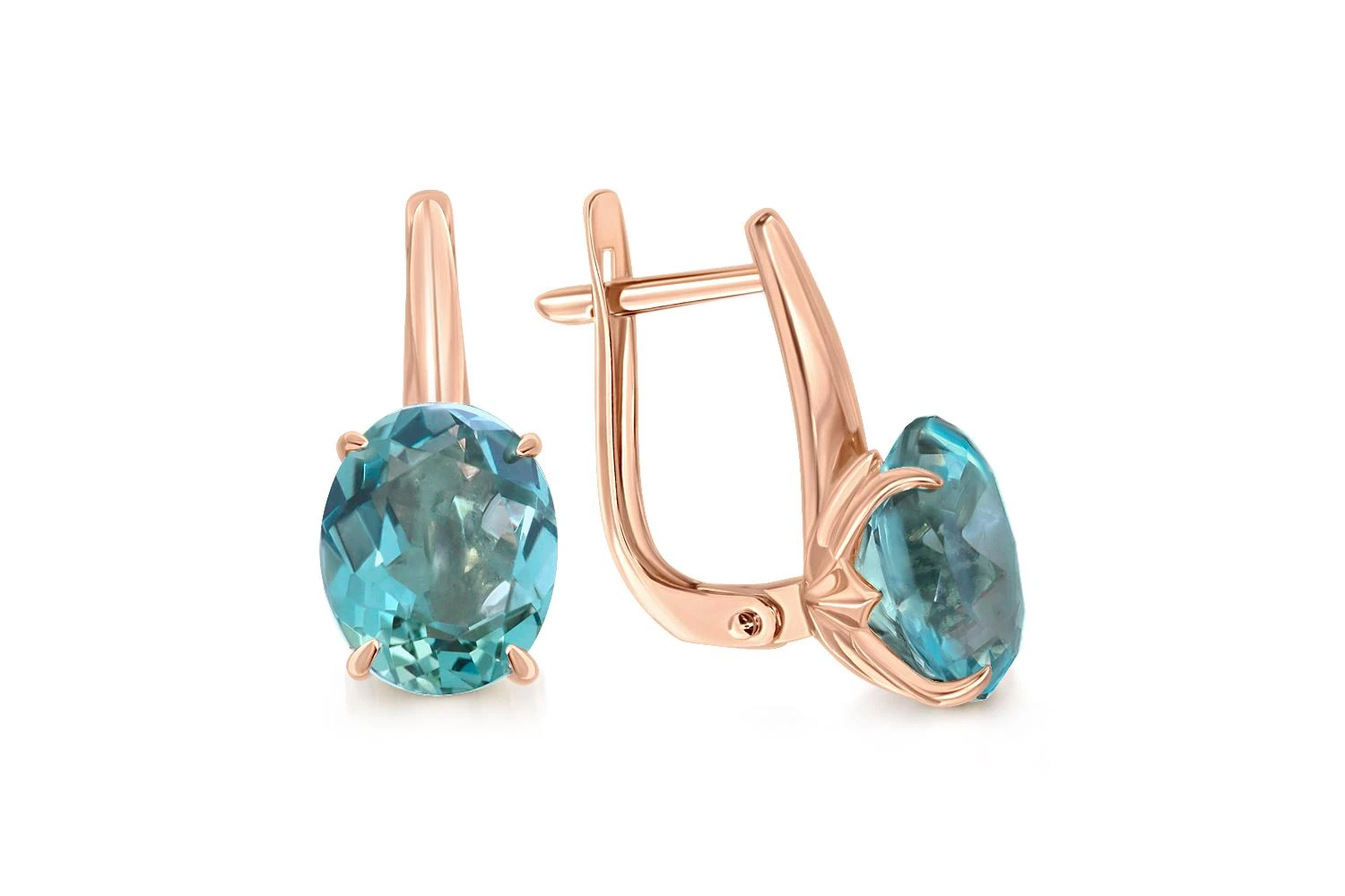 Серьги из красного золота с 2 кварцами