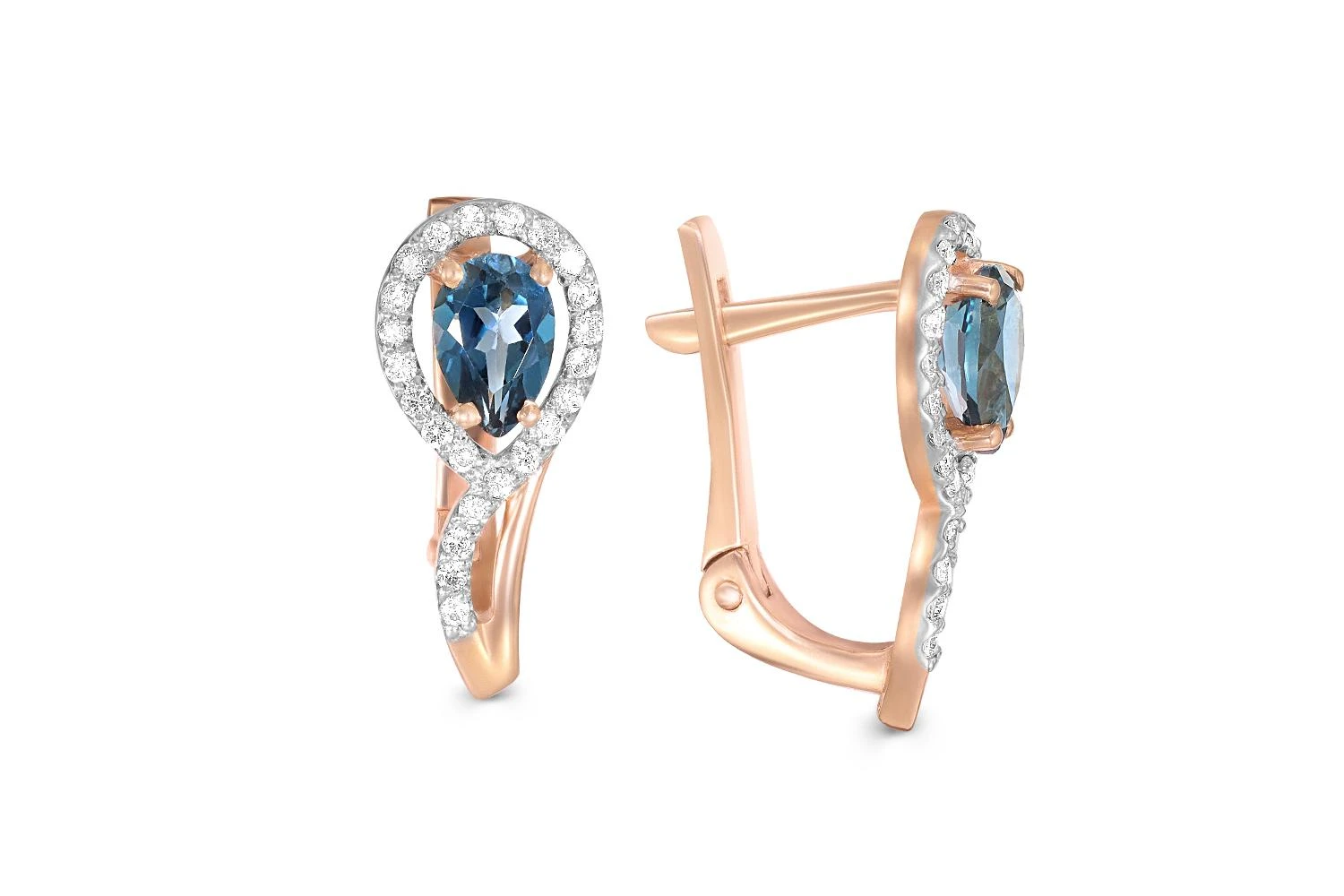 Серьги из красного золота с 2 топазами лондон и 46 бриллиантами