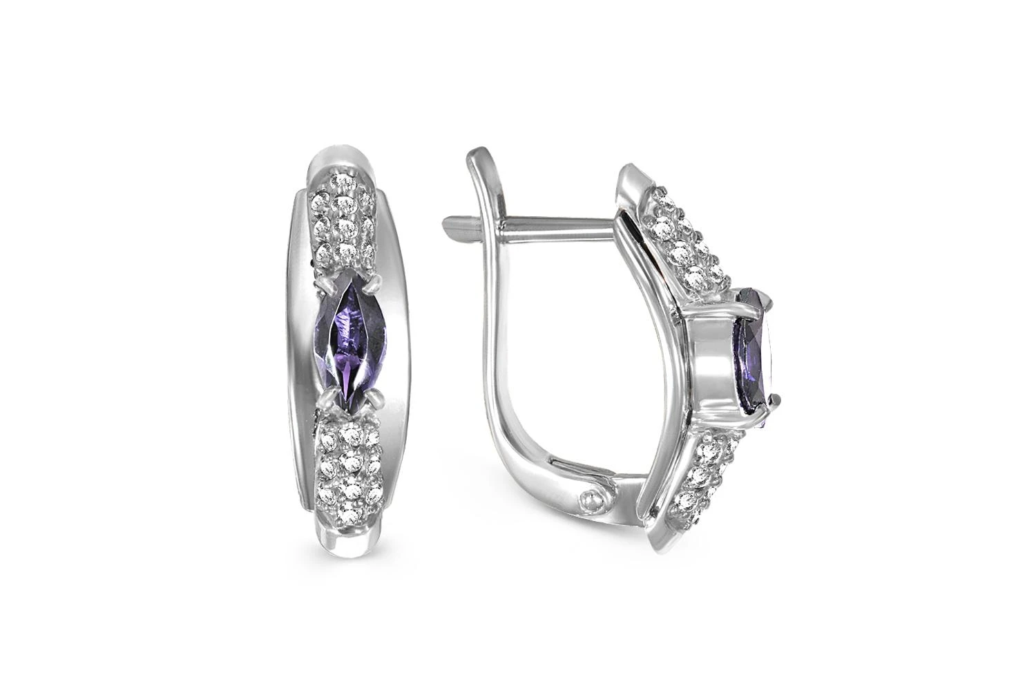 Серьги из белого золота с 2 аметистами и 40 бриллиантами