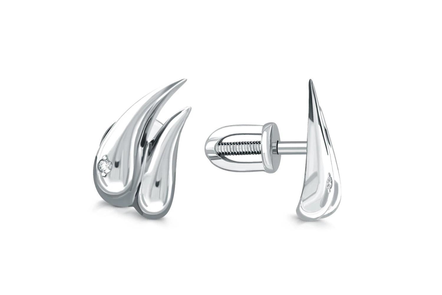 Серьги-пусеты из белого золота с 2 бриллиантами