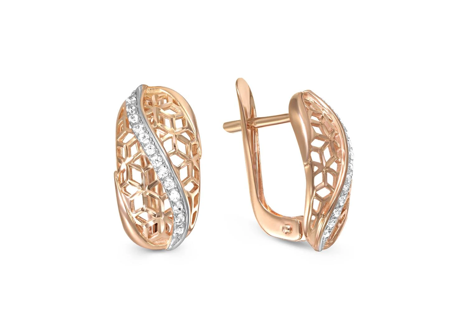 Серьги из красного золота с 26 фианитами