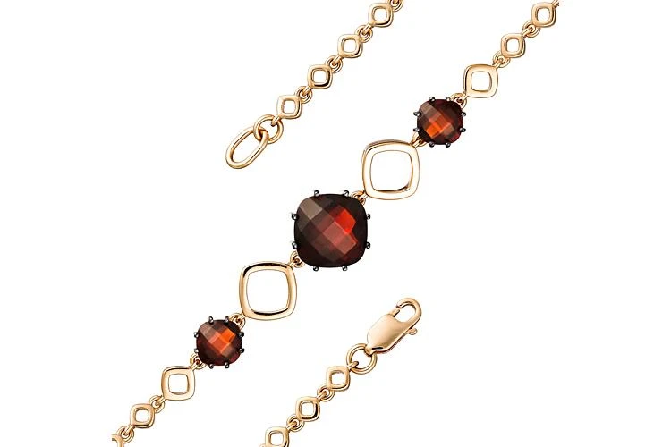 Браслет из красного золота с 3 гранатами