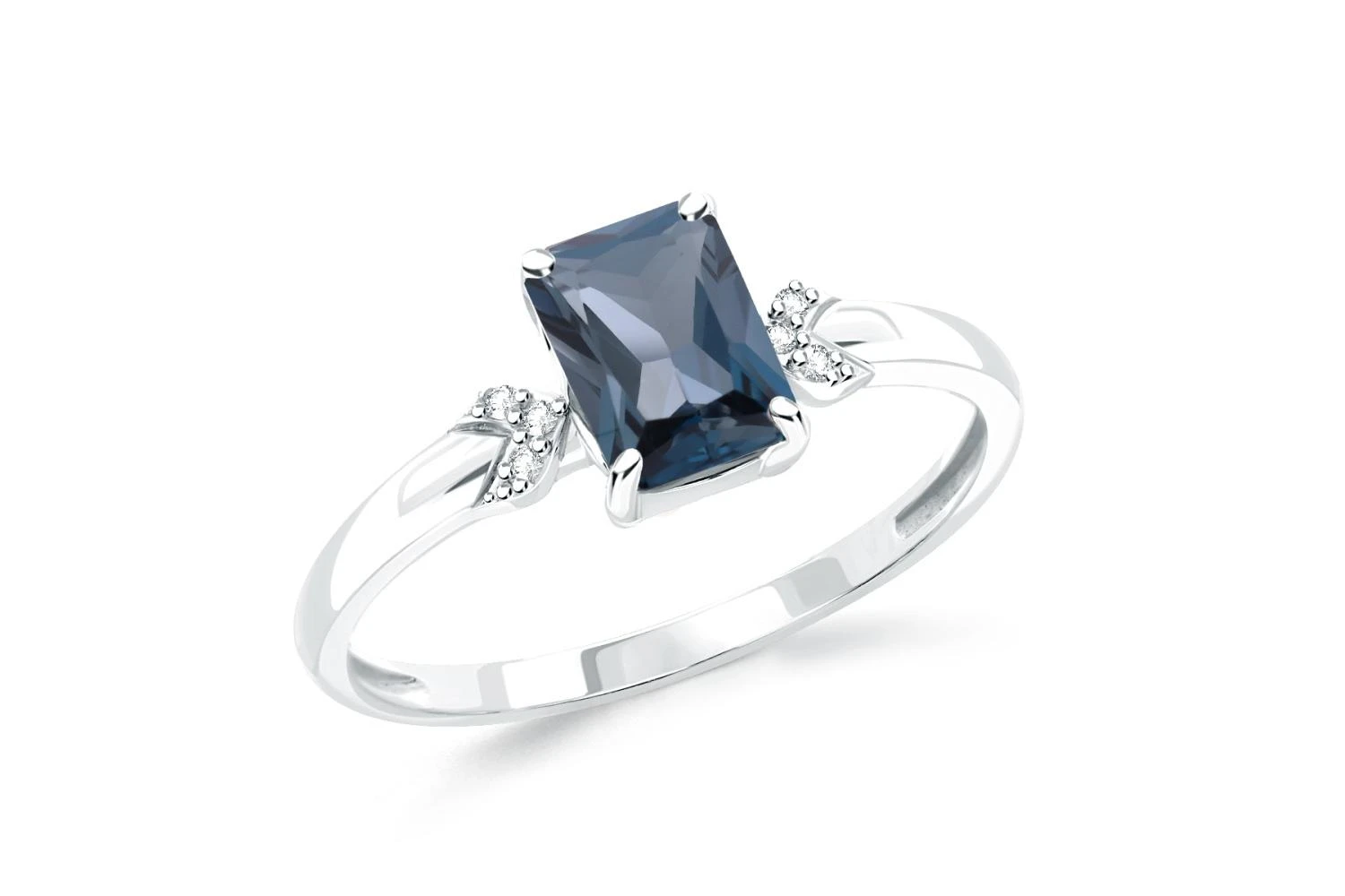 Кольцо из белого золота с топазом лондон и 6 бриллиантами