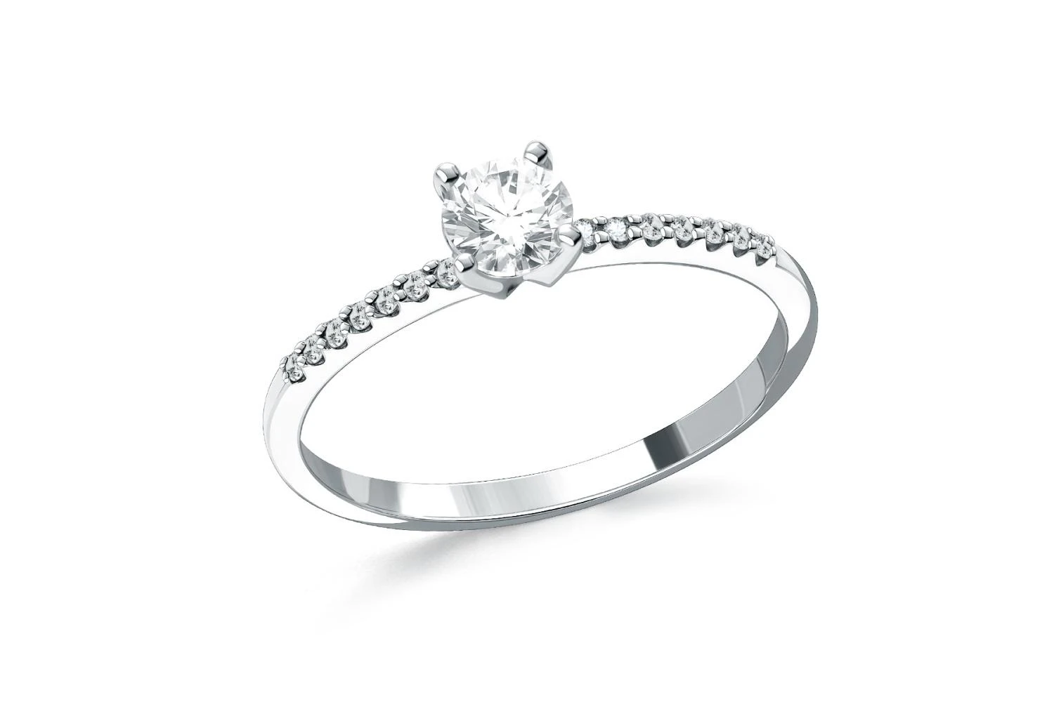 Кольцо из белого золота с 15 фианитами