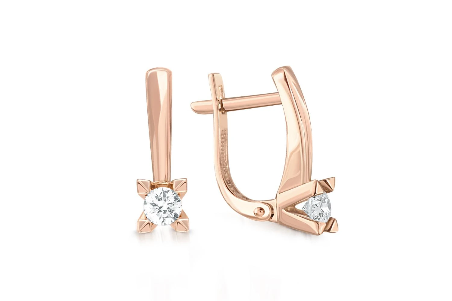 Серьги из красного золота с 2 фианитами