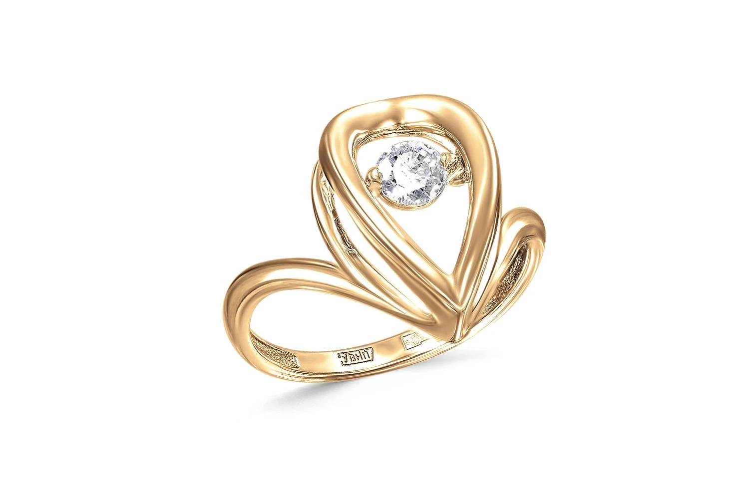 Кольцо из жёлтого золота с фианитом