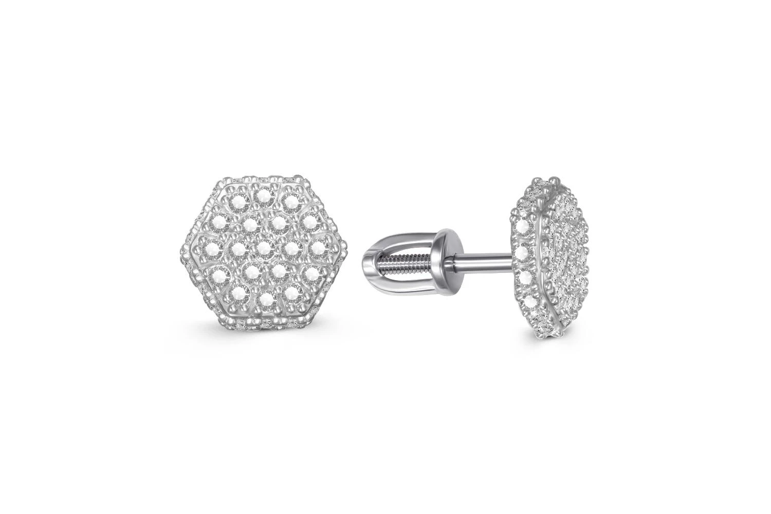 Серьги-пусеты из белого золота с 74 фианитами