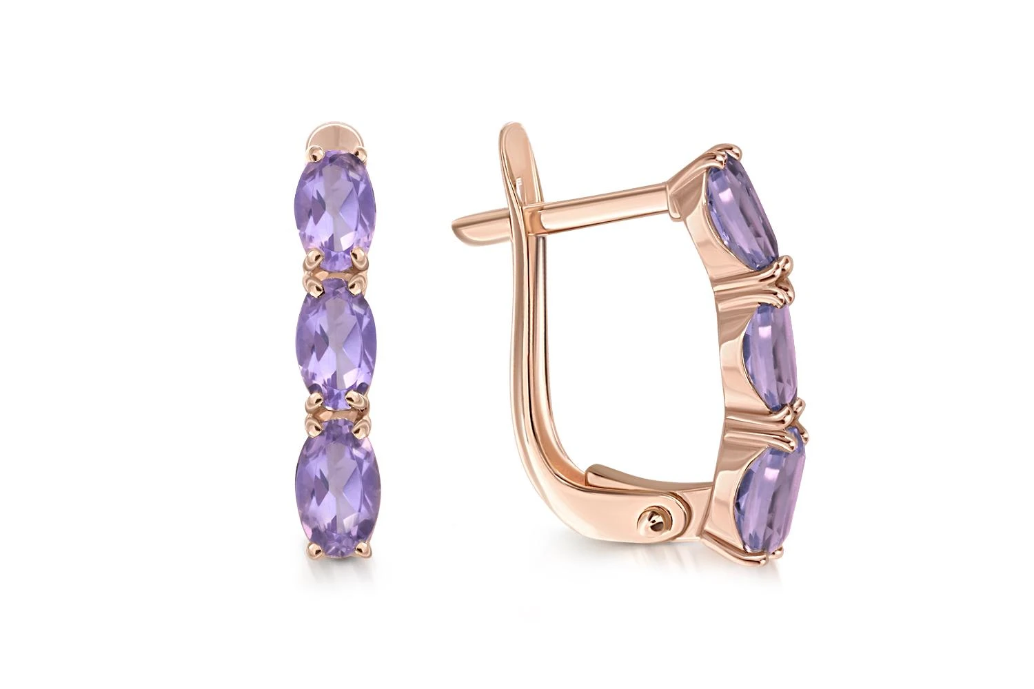 Серьги Дорожки из красного золота с 6 аметистами