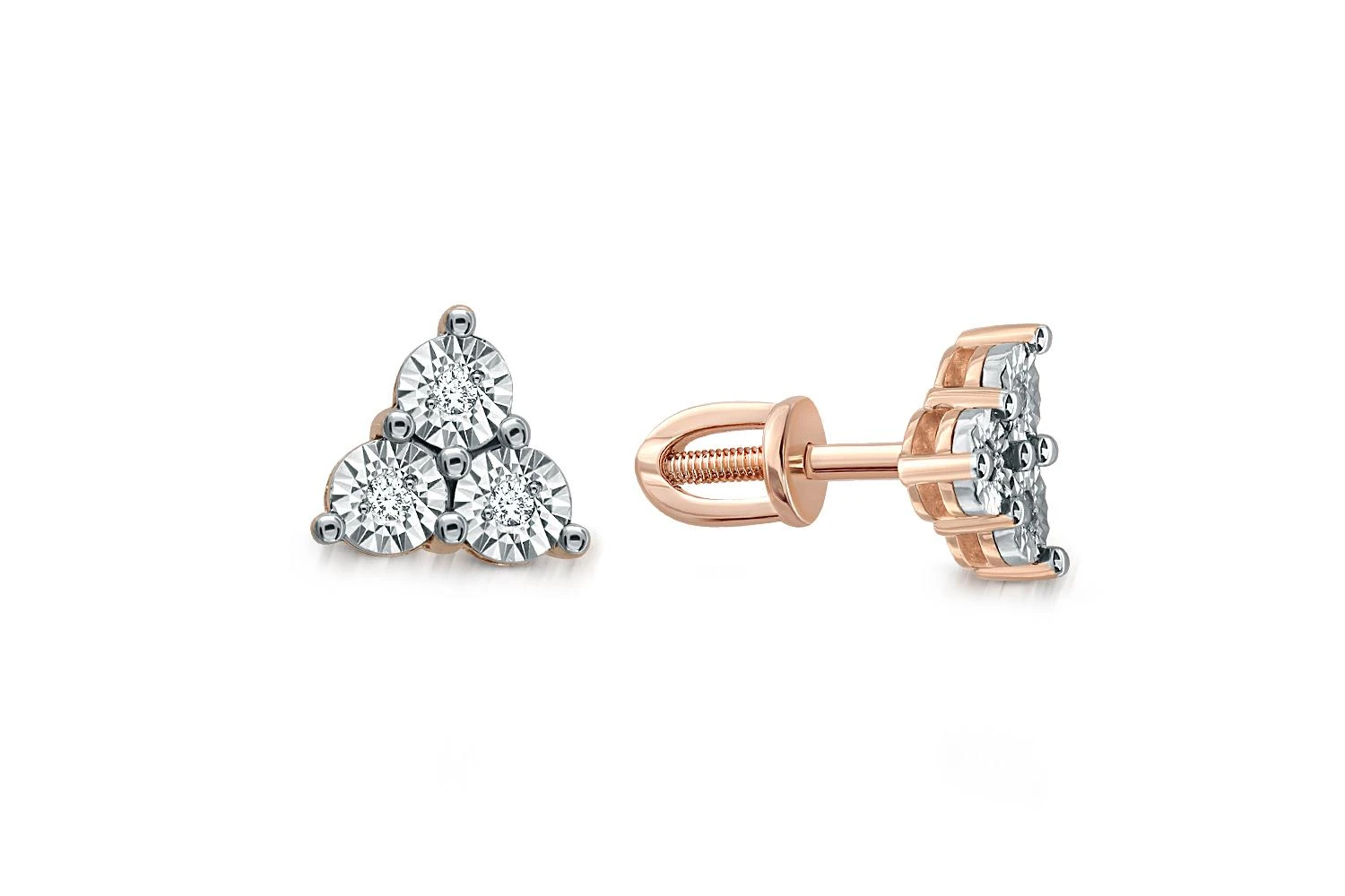 Серьги-пусеты из красного золота с 6 бриллиантами