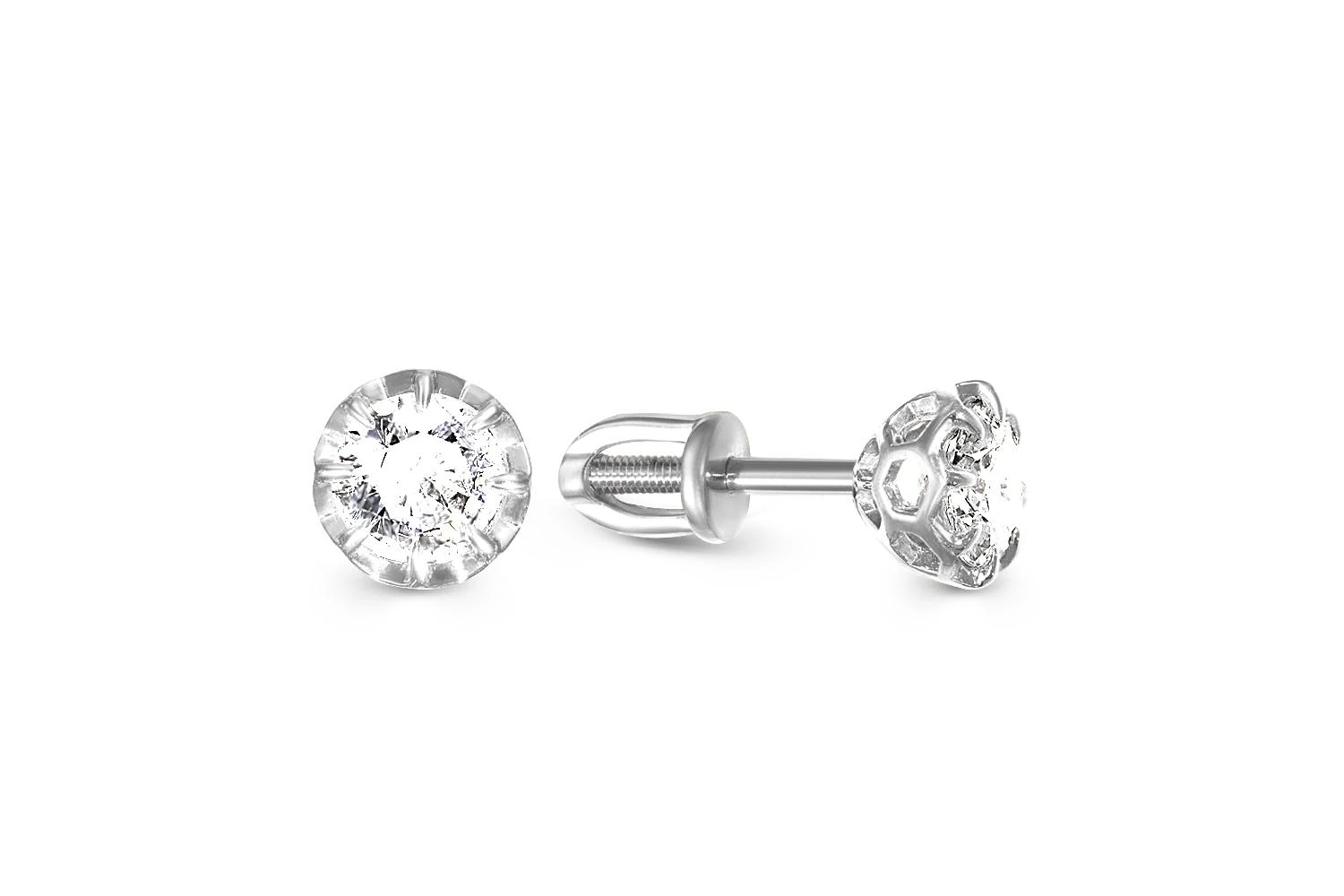 Серьги-пусеты из белого золота с 2 фианитами