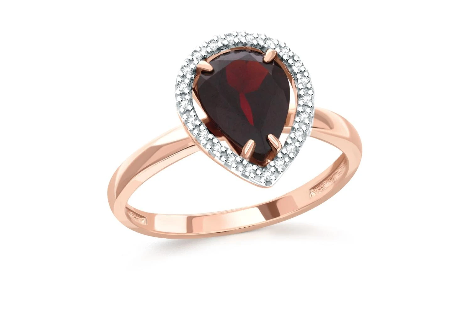 Кольцо из красного золота с гранатом и 22 фианитами