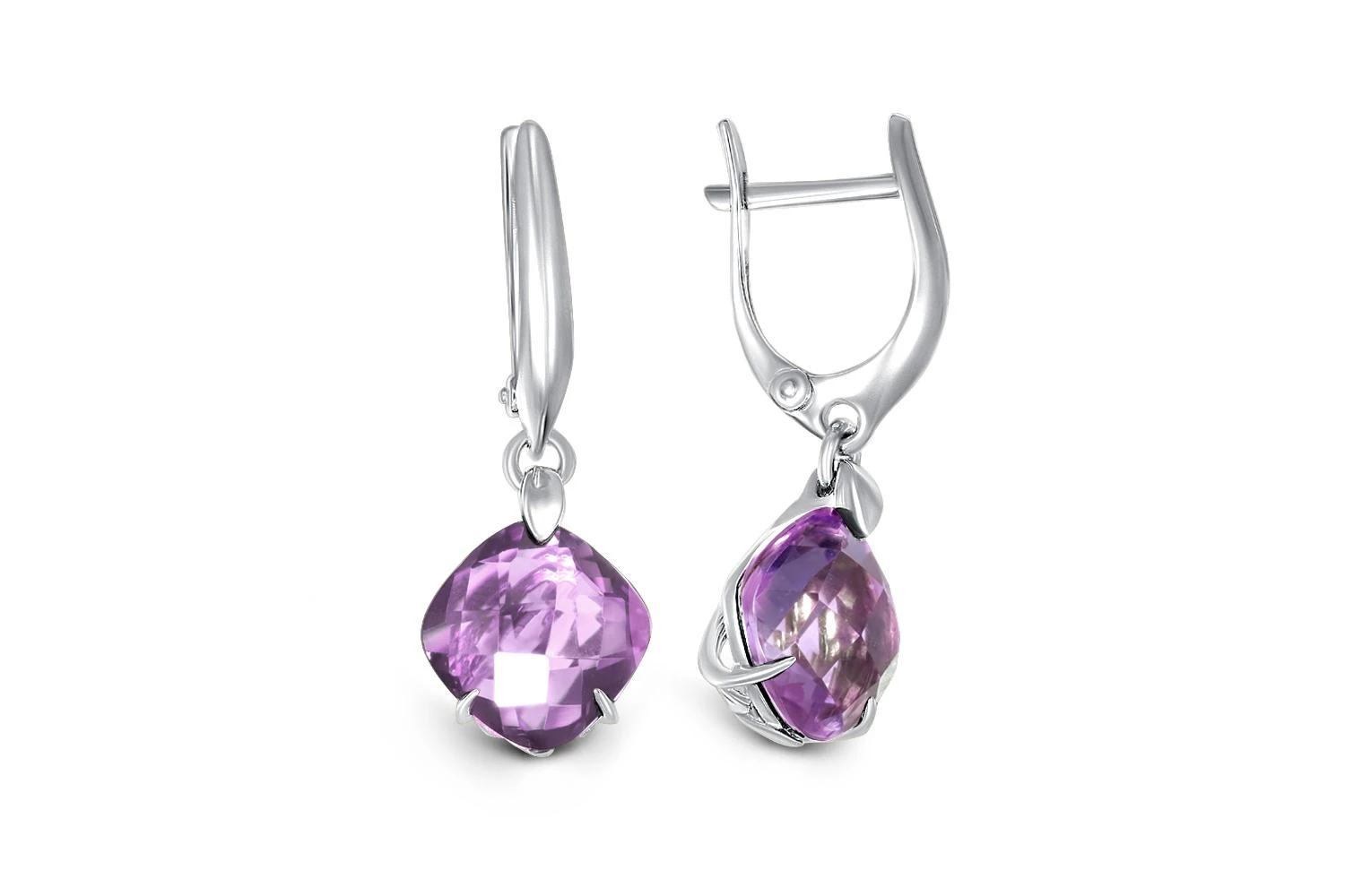 Серьги из белого золота с 2 аметистами