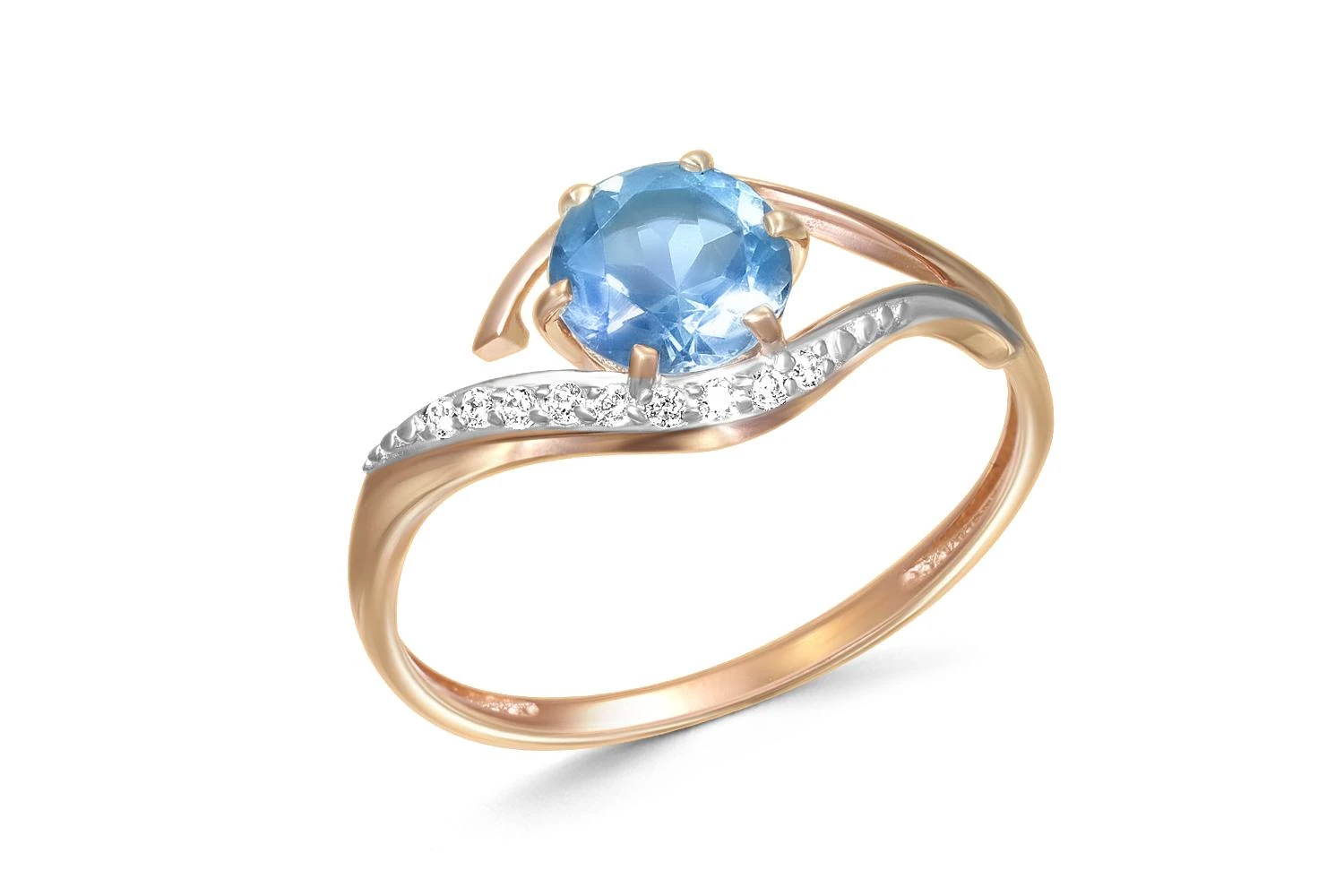 Кольцо из красного золота с топазом swiss и 9 фианитами