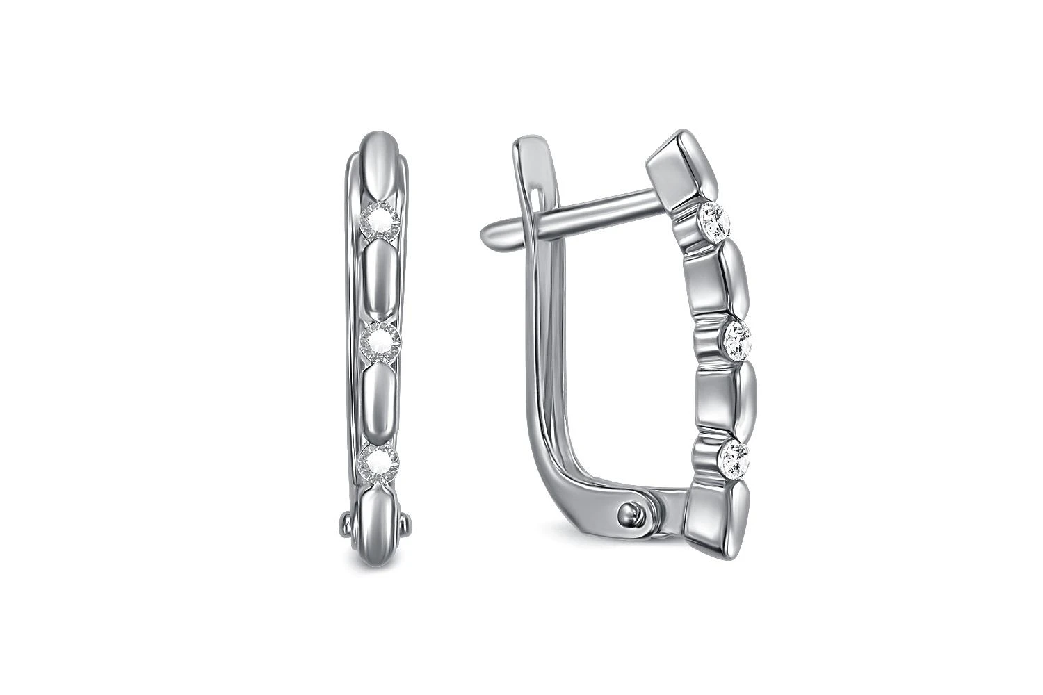 Серьги из белого золота с 6 фианитами