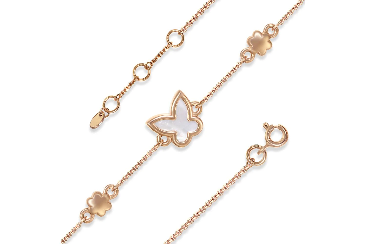 Детский браслет Бабочка из красного золота с перламутром