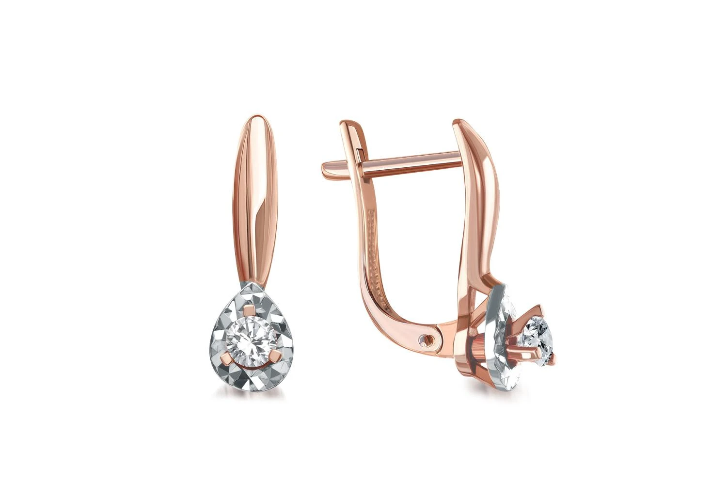 Серьги из красного золота с 2 фианитами