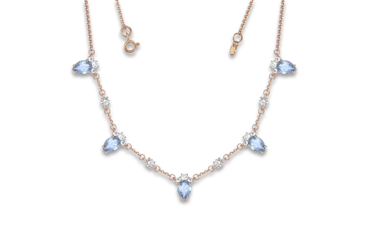 Колье из красного золота с 5 топазами sky и 19 фианитами