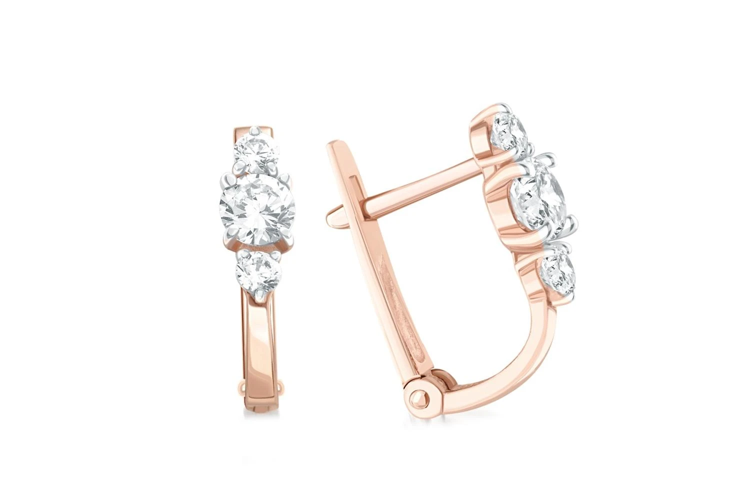 Серьги из красного золота с 6 фианитами