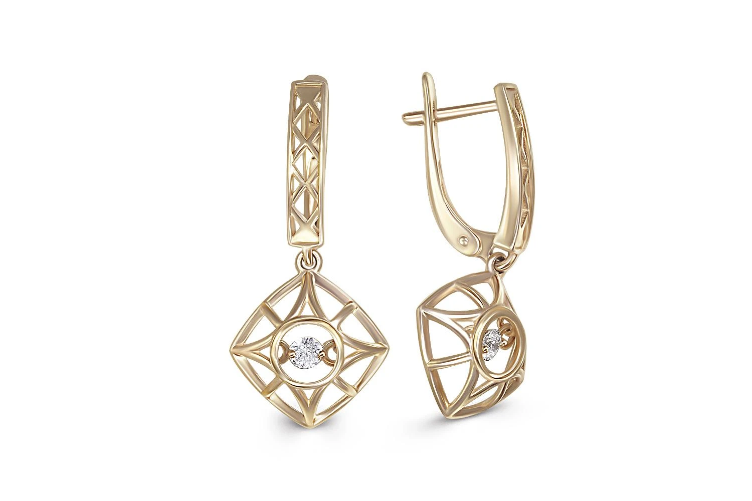 Серьги из жёлтого золота с 2 фианитами