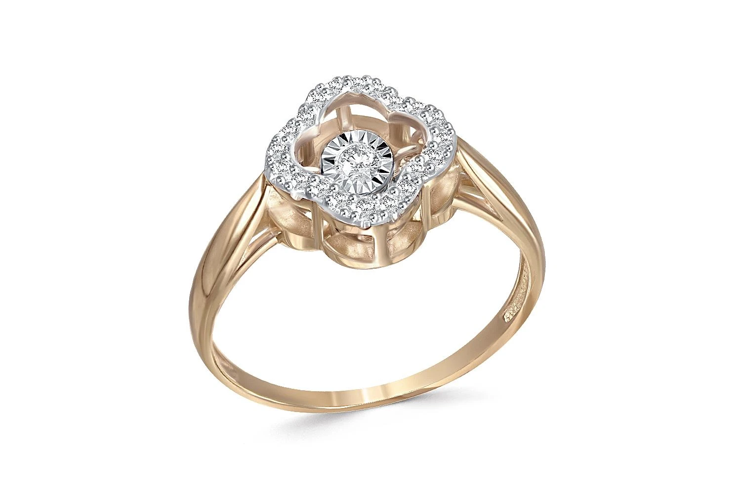 Кольцо Клевер из жёлтого золота с 21 бриллиантами