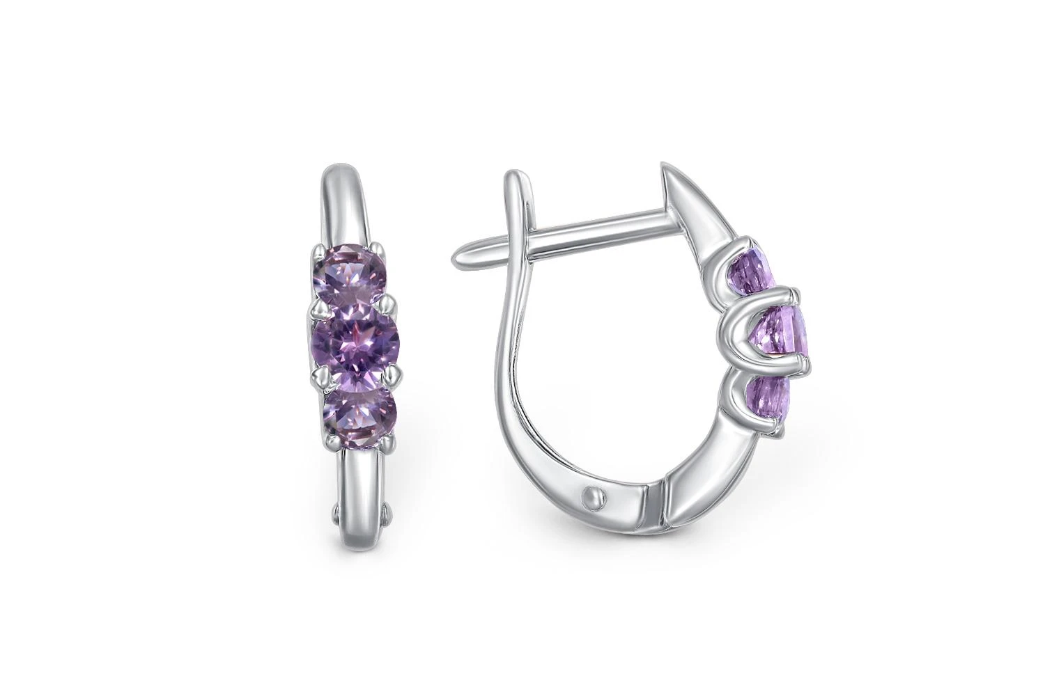 Серьги из белого золота с 6 аметистами