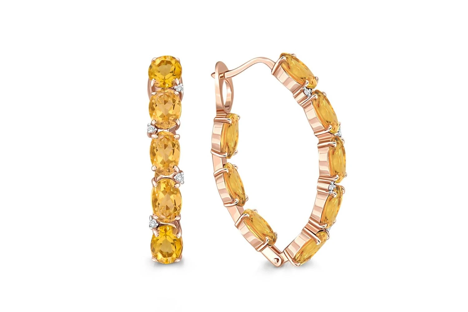 Серьги из красного золота с 16 цитринами и 8 фианитами