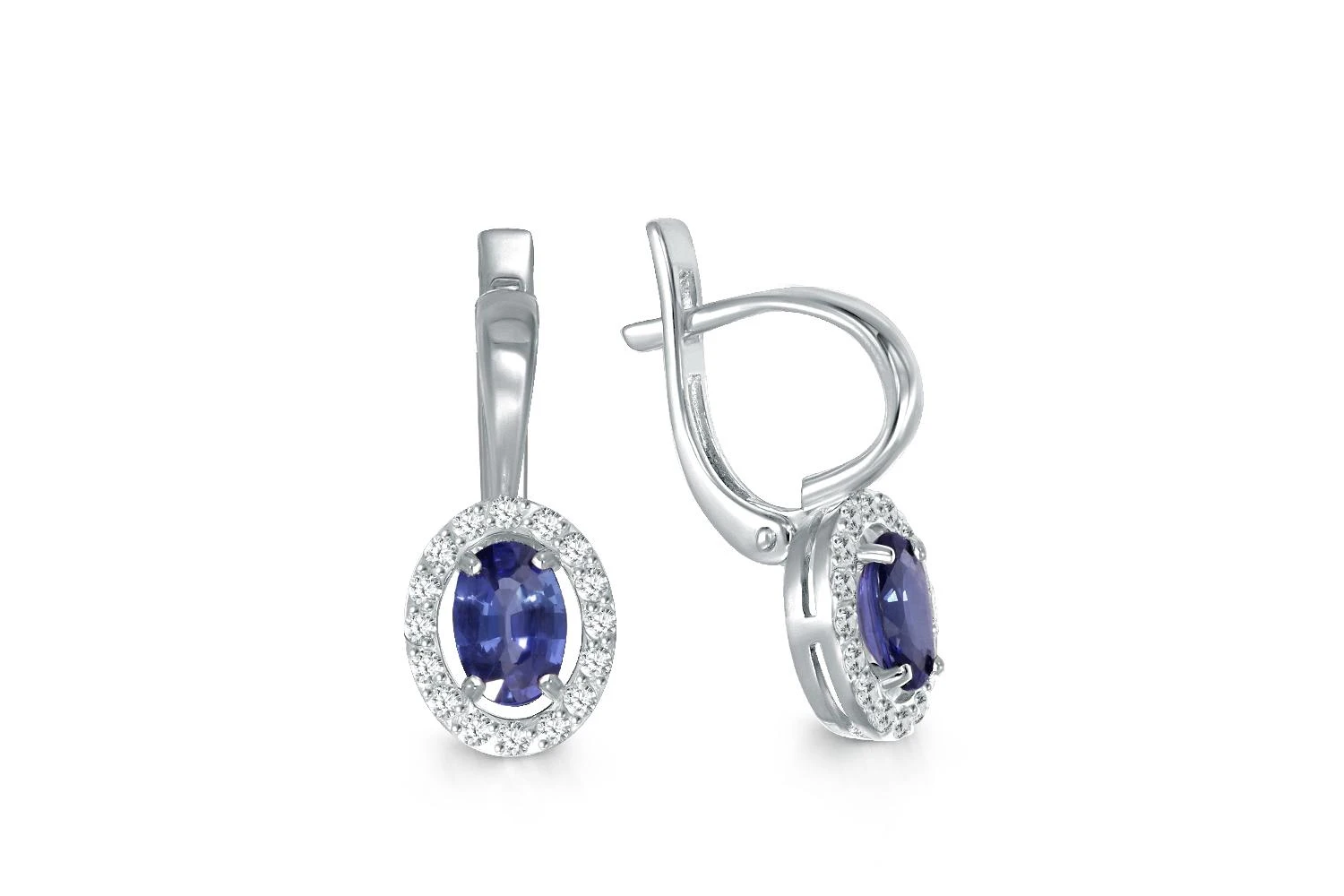 Серьги из белого золота с 2 сапфирами и 32 бриллиантами