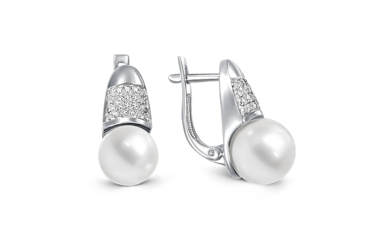 Серьги из белого золота с 2 жемчужинами и 42 бриллиантами