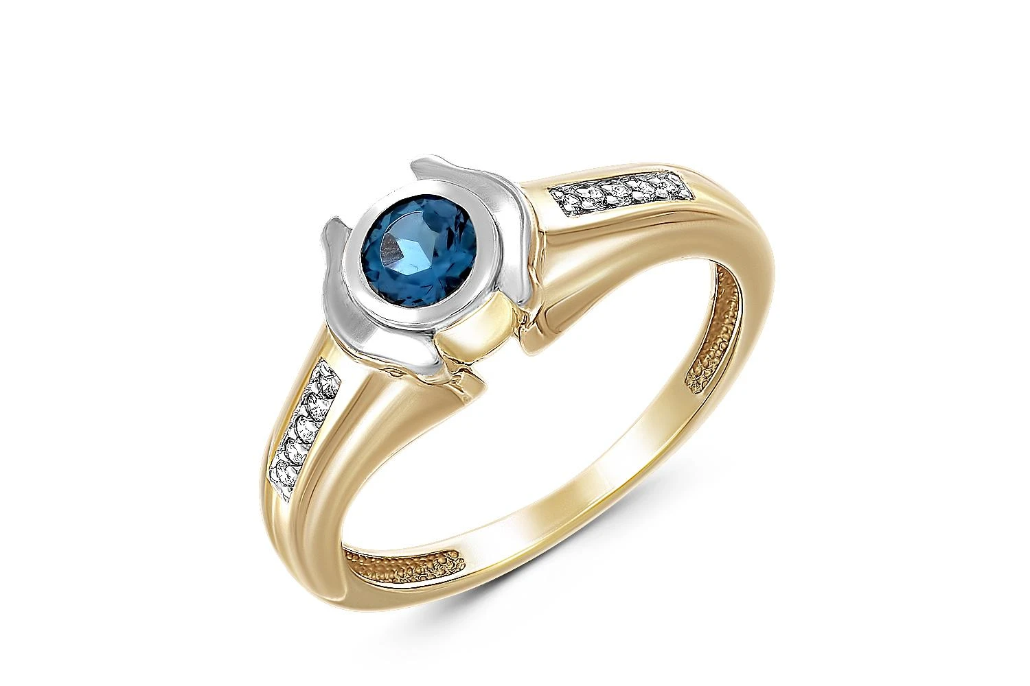 Кольцо из жёлтого золота с топазом лондон и 10 фианитами