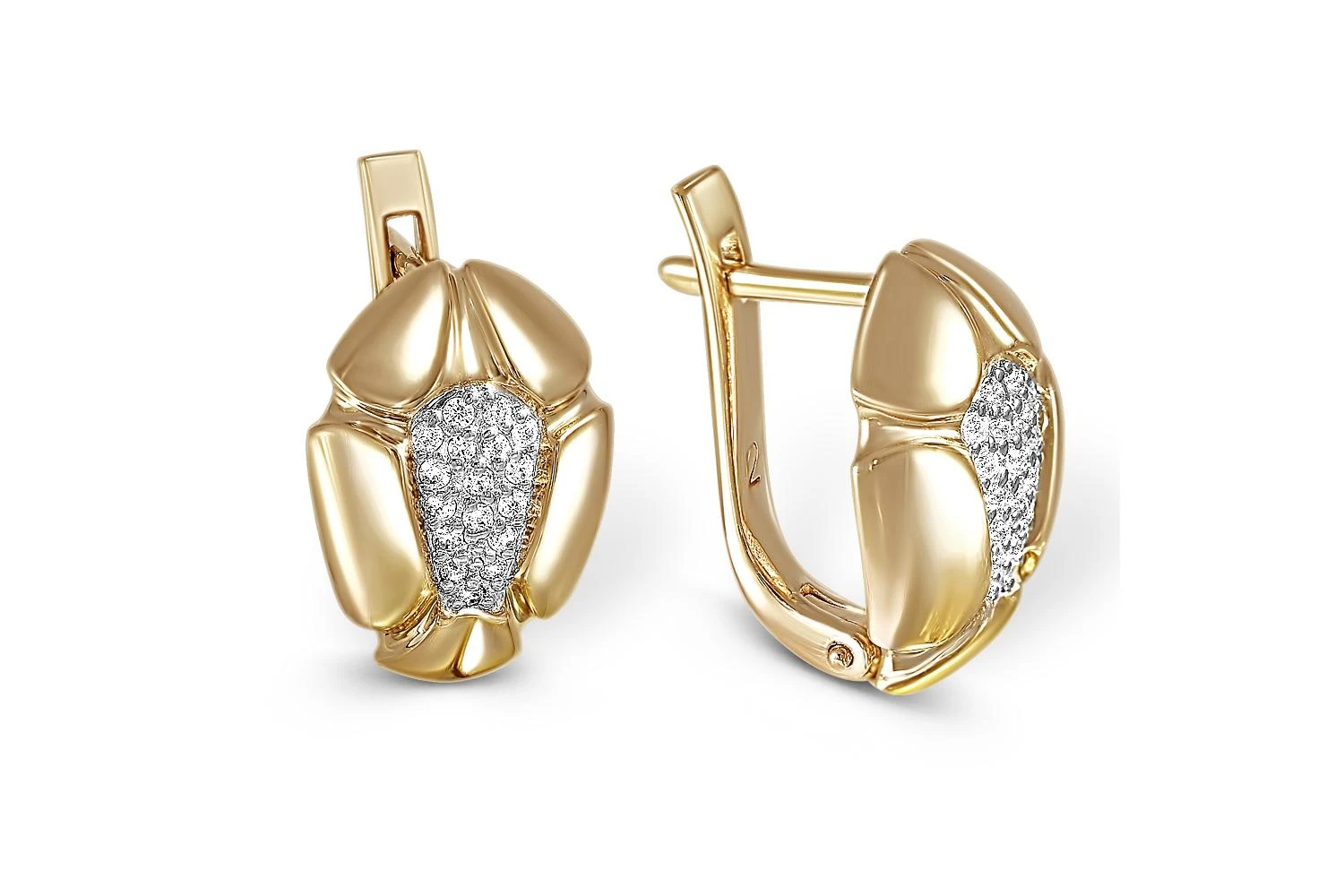 Серьги Цветы из жёлтого золота с 34 фианитами