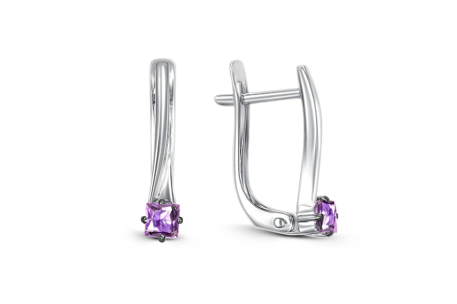 Серьги из белого золота с 2 аметистами