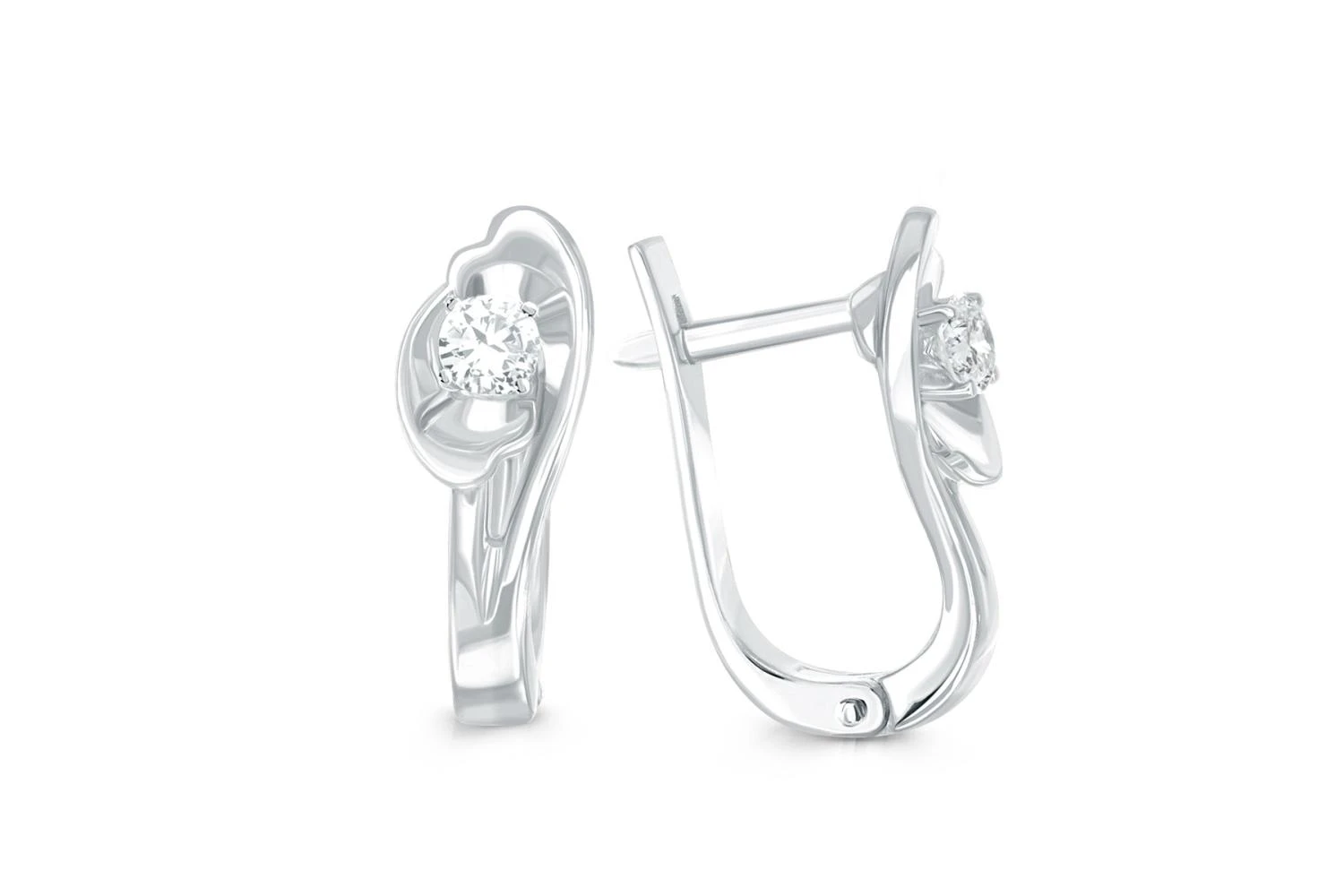 Серьги Цветы из белого золота с 2 бриллиантами