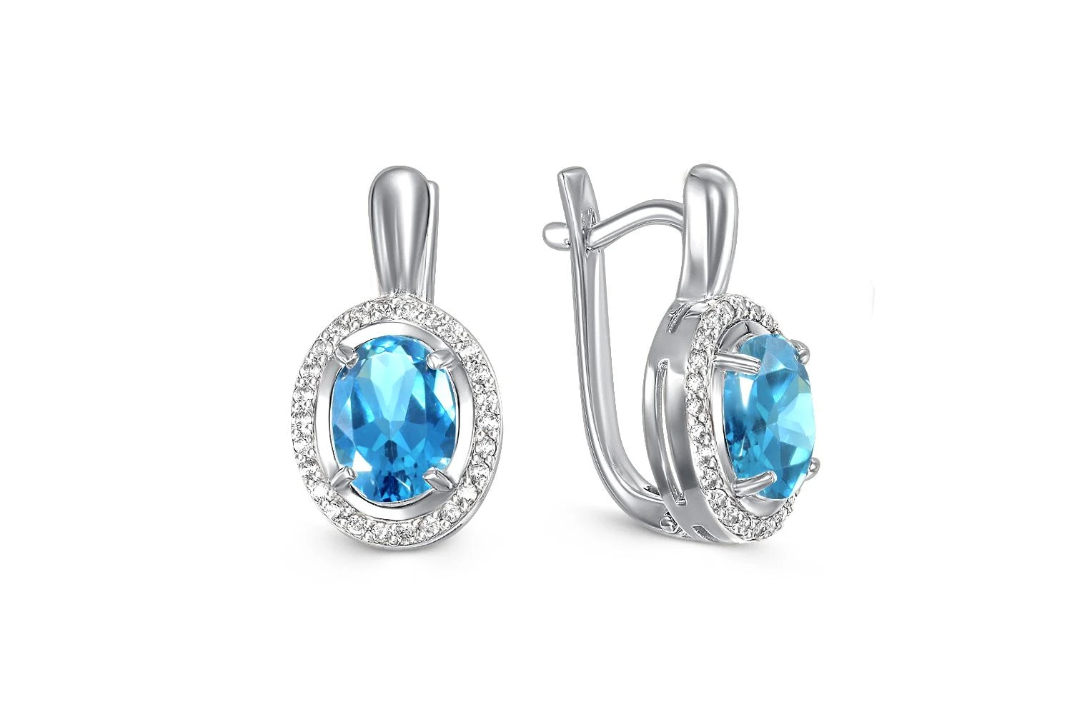 Серьги из белого золота с 2 топазами swiss и 52 фианитами