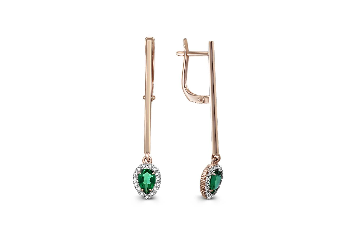 Серьги из красного золота с 2 изумрудами и 30 топазами бесцветными