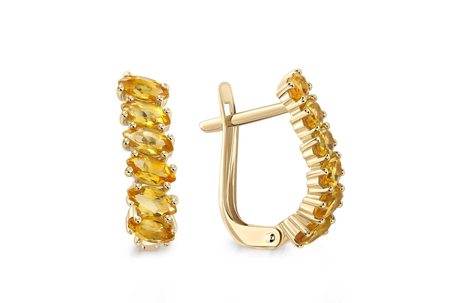 Серьги Дорожки из жёлтого золота с 12 цитринами