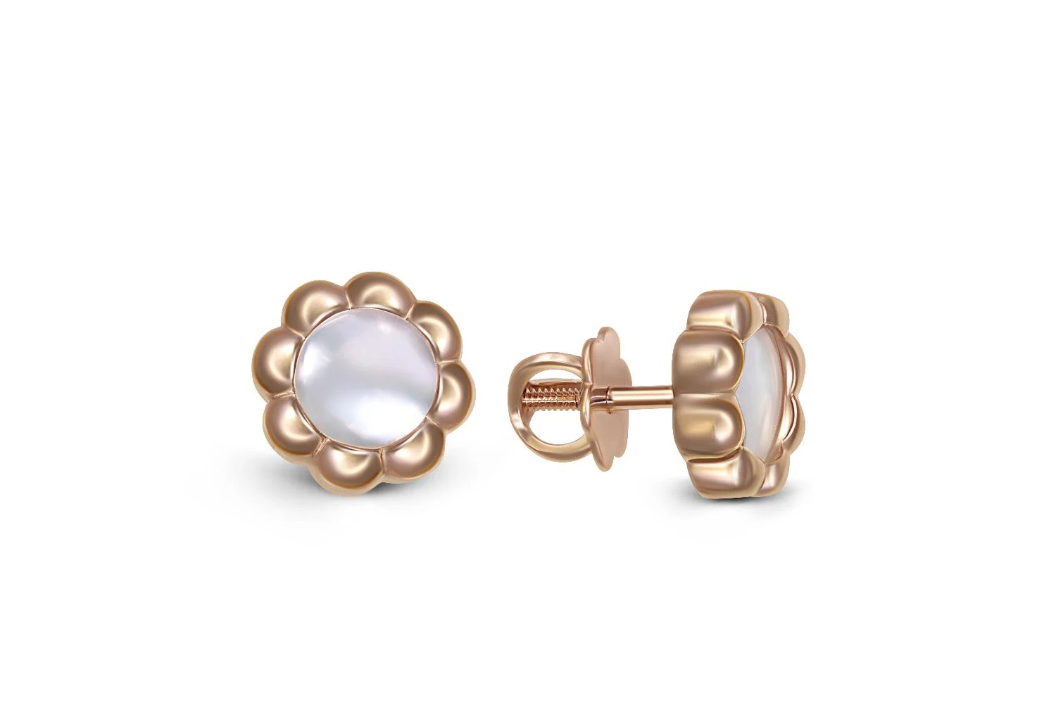 Детские серьги-пусеты Цветы из красного золота с перламутром