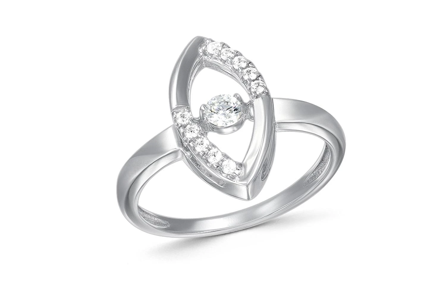 Кольцо из белого золота с 11 фианитами