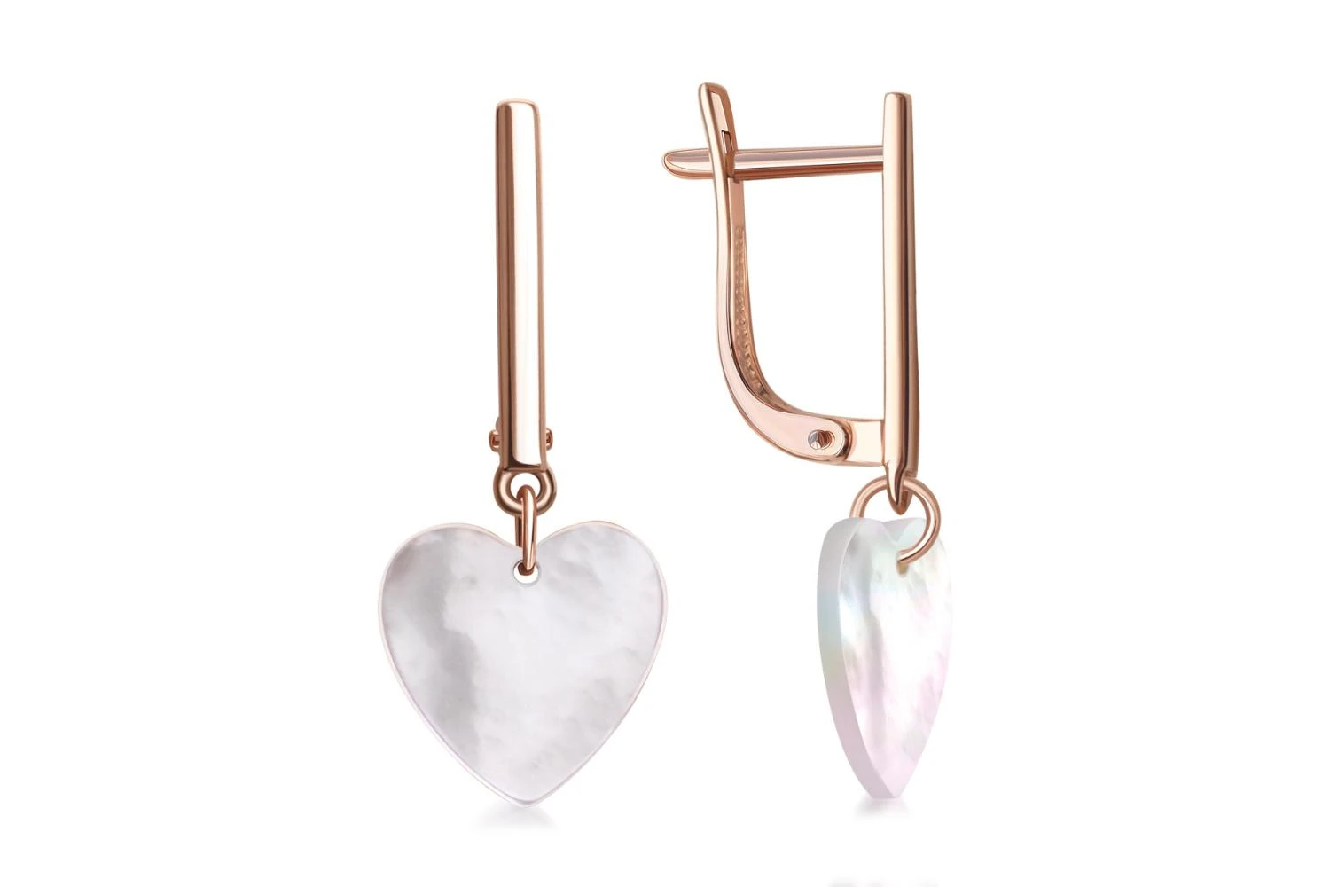 Серьги Сердца из красного золота с перламутром