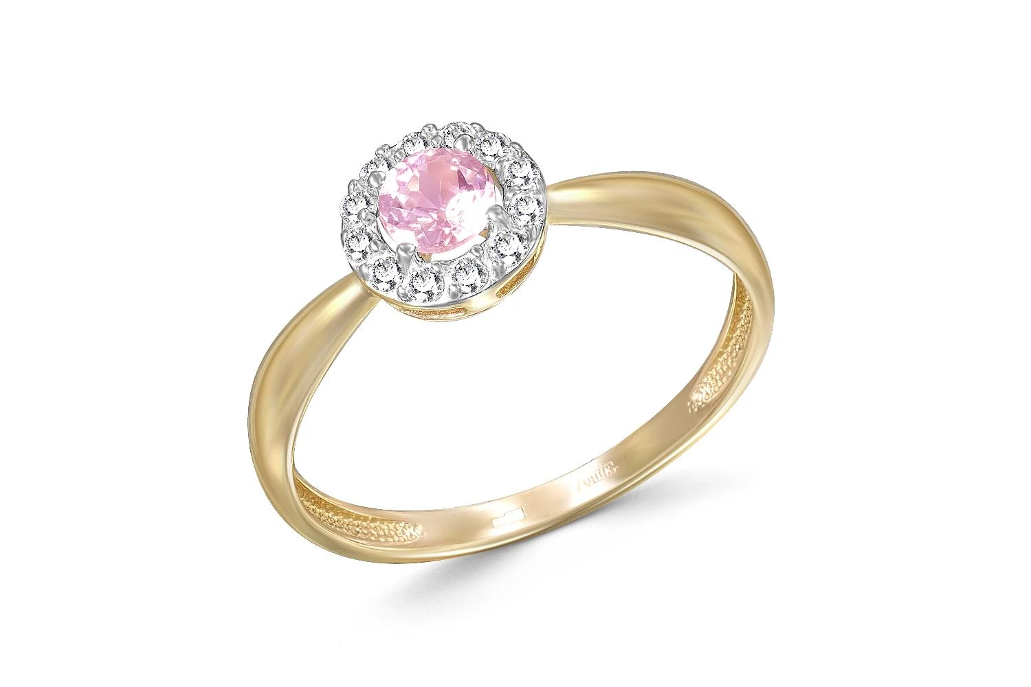 Кольцо из жёлтого золота с ситаллом и 8 фианитами