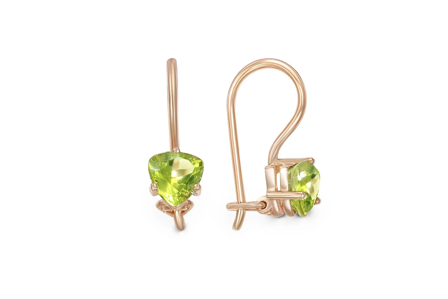 Детские серьги из красного золота с 2 хризолитами