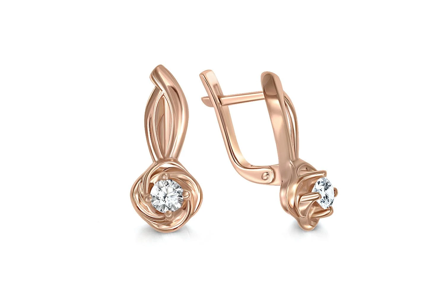 Серьги Цветы из красного золота с 2 фианитами