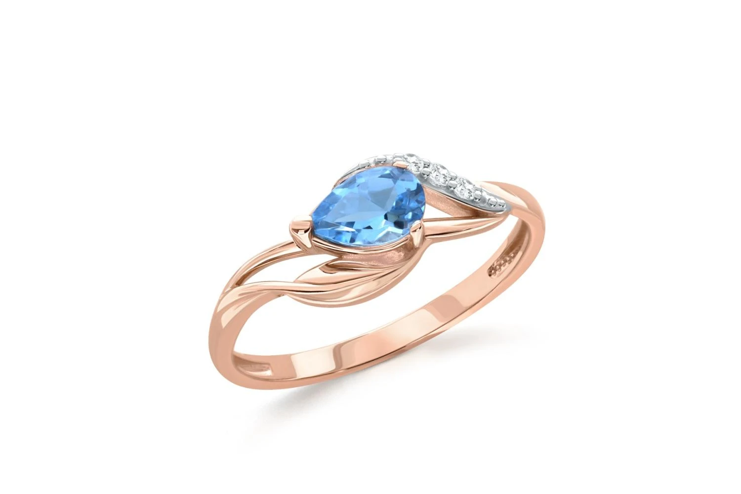 Кольцо из красного золота с топазом swiss и 3 фианитами