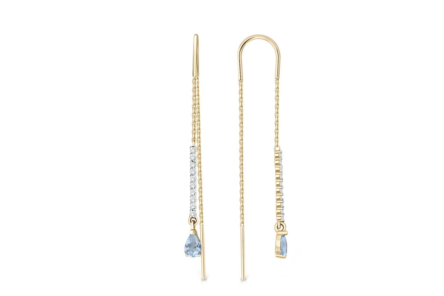 Серьги-продёвки Дорожки из жёлтого золота с 2 топазами sky и 20 фианитами