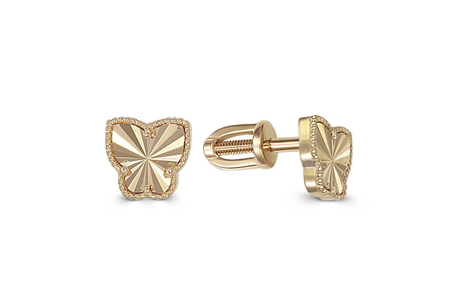 Серьги-пусеты Бабочки из жёлтого золота без вставок