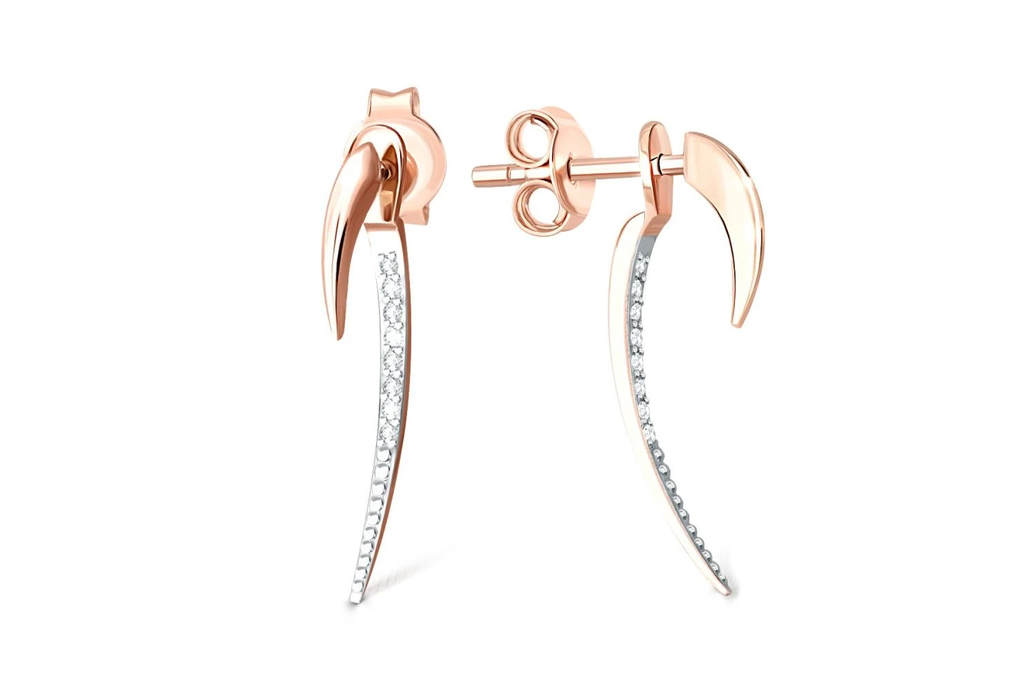 Серьги-пусеты Дорожки из красного золота с 16 фианитами