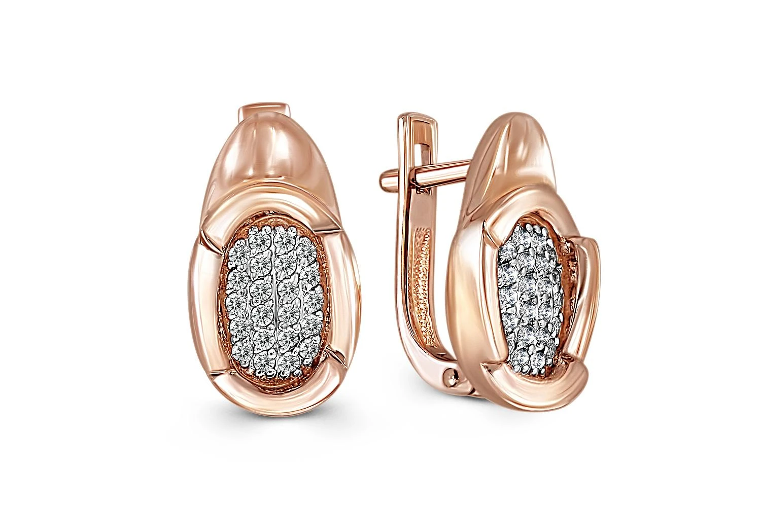 Серьги из красного золота с 44 фианитами