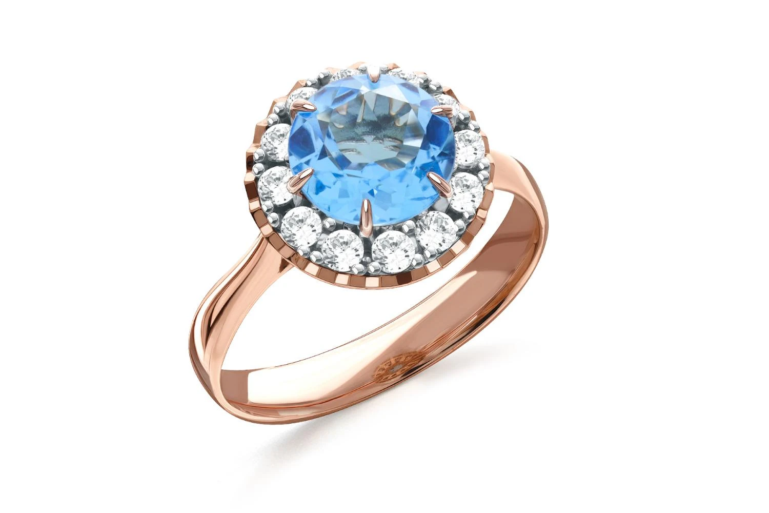Кольцо из красного золота с топазом swiss и 12 фианитами